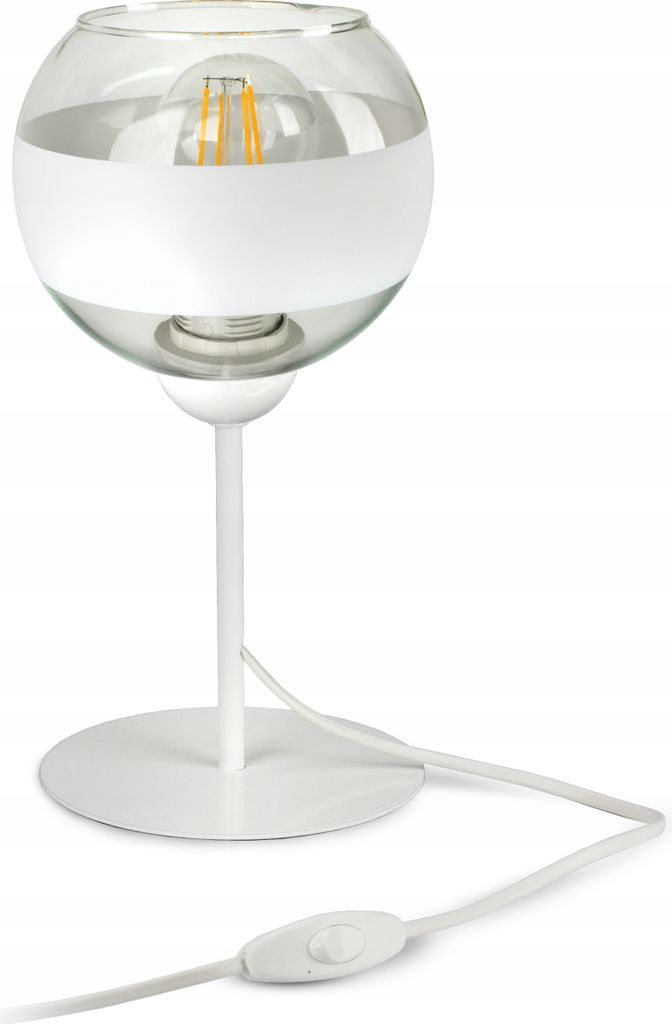 LUXOLAR Led Tischleuchte mit Schalter - Weiß Glas Schreibtischlampe E27, 60W - Nachtlampe für Schlafzimmer