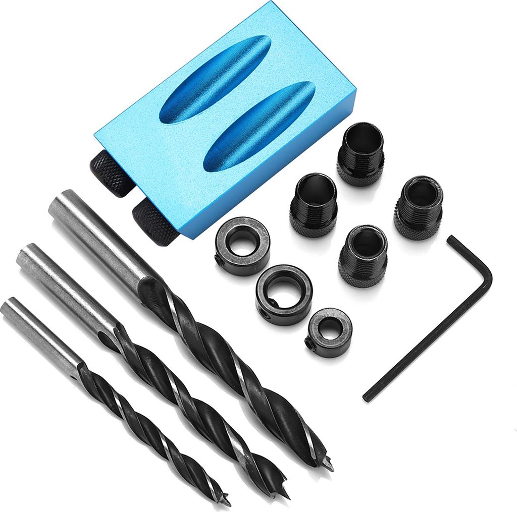 Bohrführung aus Aluminiumlegierung, Taschenloch-Bohrset, schräges Holzbearbeitungsführungsset, Schraublehre, Dübel, Tischlerei-Set, Positionier...