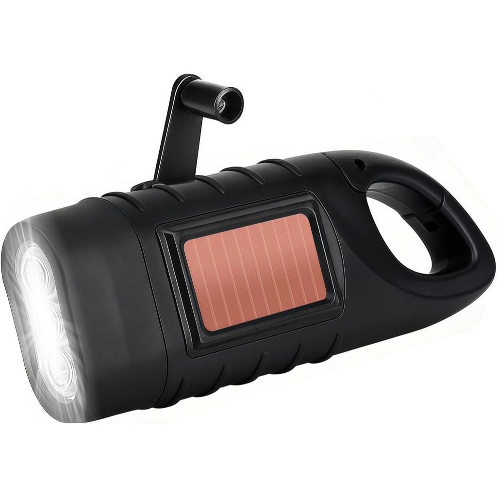 Solar Taschenlampe Handkurbel mit Karabiner, Tragbar LED Notfall-Licht, 3 LED, Mini Kurbeltaschenlampe Wiederaufladbare für Camping, Wandern