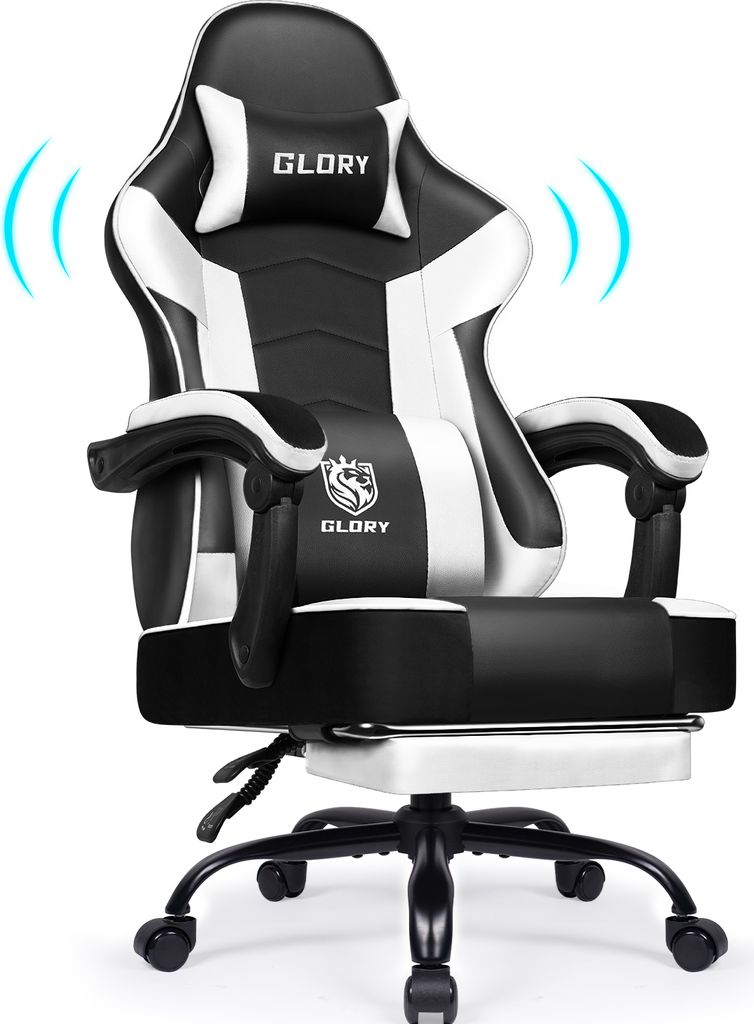 Dowinx Gaming Stuhl Bürostuhl - Taschenfeder Sitz, Verstellbare Fußstütze, Weißer Stoff