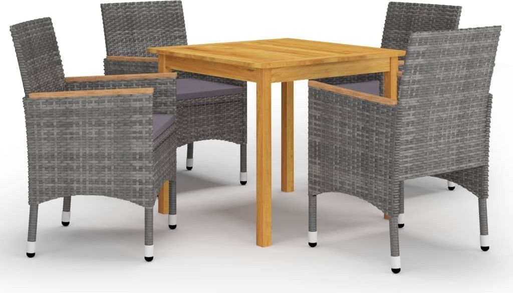 Gartenmöbel-Set 5-tlg. Grau Akazien-Massivholz PE Rattan Stahl Tisch 85x85x74cm Stühle 52x57x84cm
