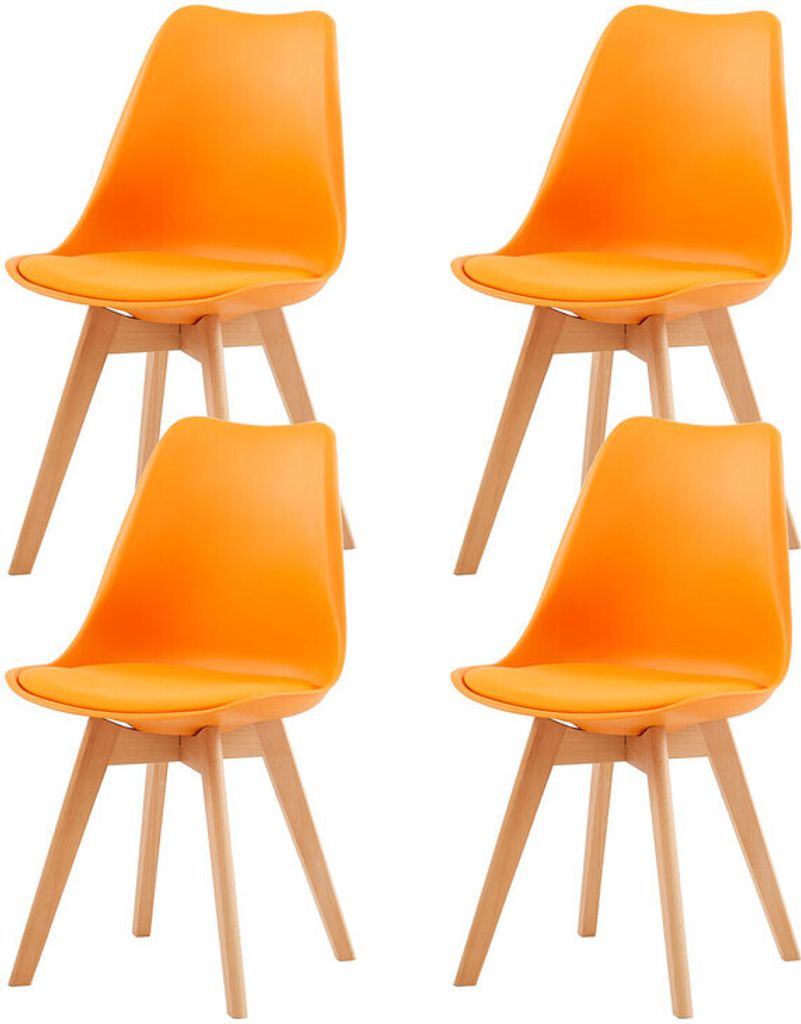 Four orange chairs arranged in a grid against a white background.