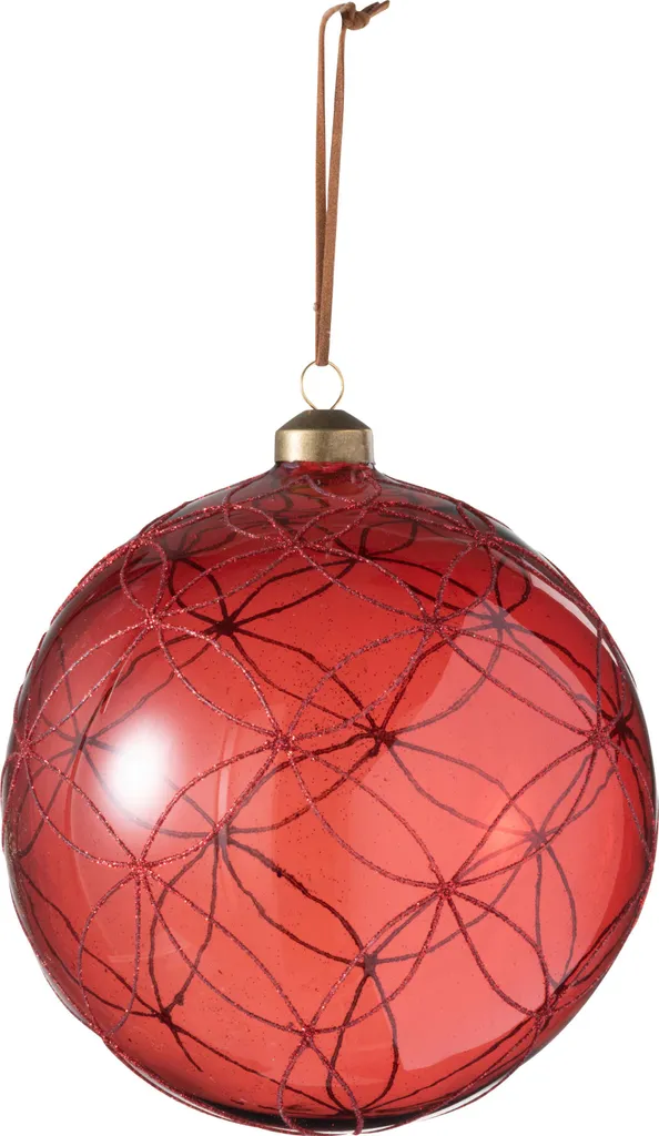 Grande Boule de Noël en Verre Rouge avec Motifs Cercles Pailletés