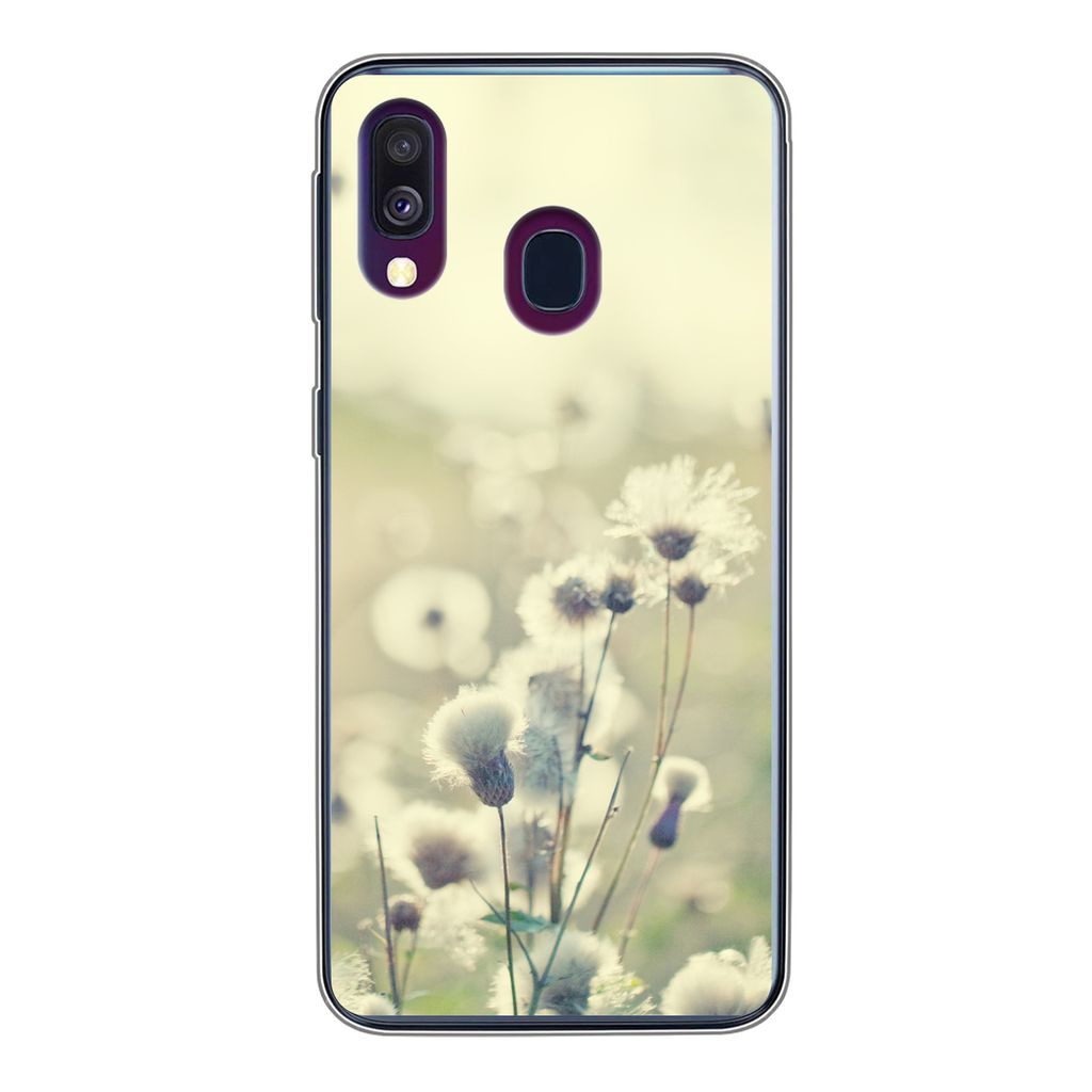 MuchoWow Handyhülle Schutzhülle Hülle für Samsung Galaxy A40 Blumen - Feld - Weiß Silikon Softcase Handy Hülle - Handy-Tasche
