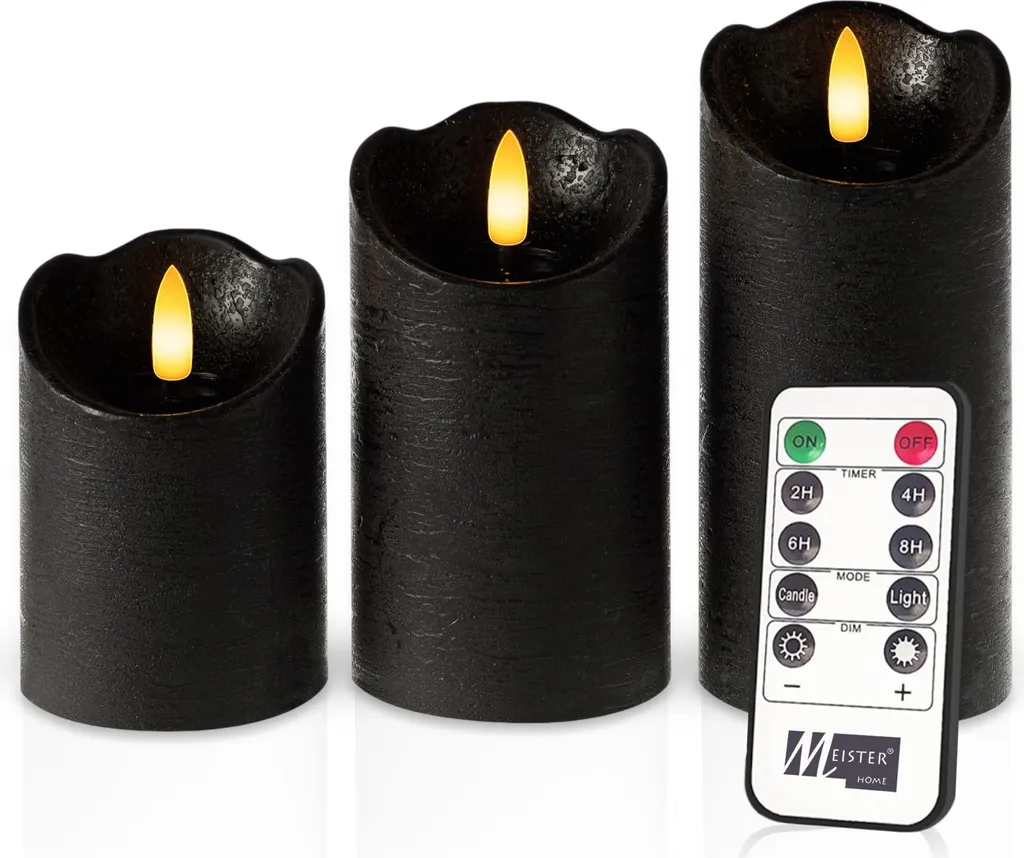 Bougies LED Sécurisées sans Fumée ni Coulure de Cire - Pack de 3 Noires