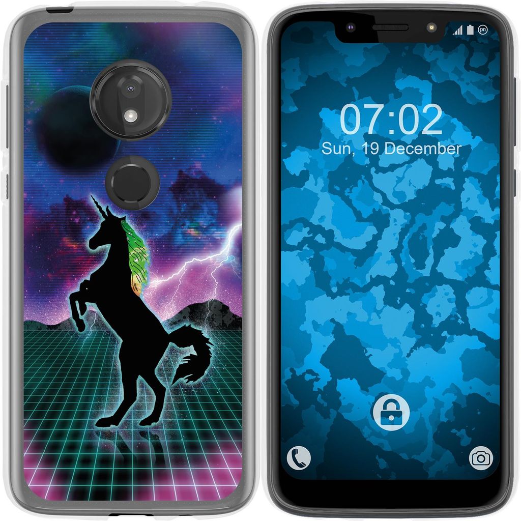 PhoneNatic Case kompatibel mit Motorola Moto G7 Play Silikon-Hülle Retro Wave Einhorn M2