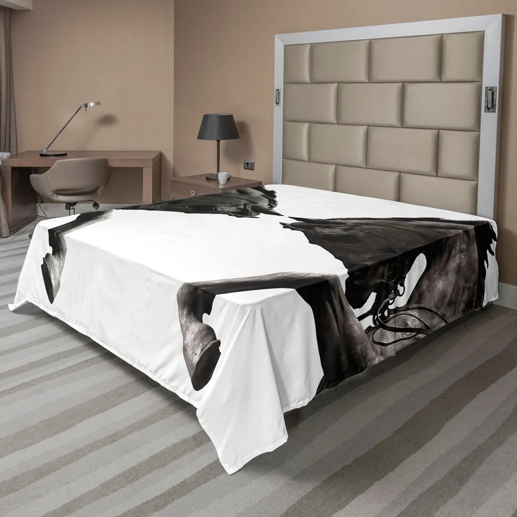 Drap de lit Twin 244x205 cm doux et résistant au design chevaux vintage