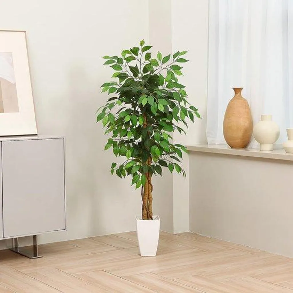 Grande plante artificielle Ficus avec pot en céramique blanc - H 150cm