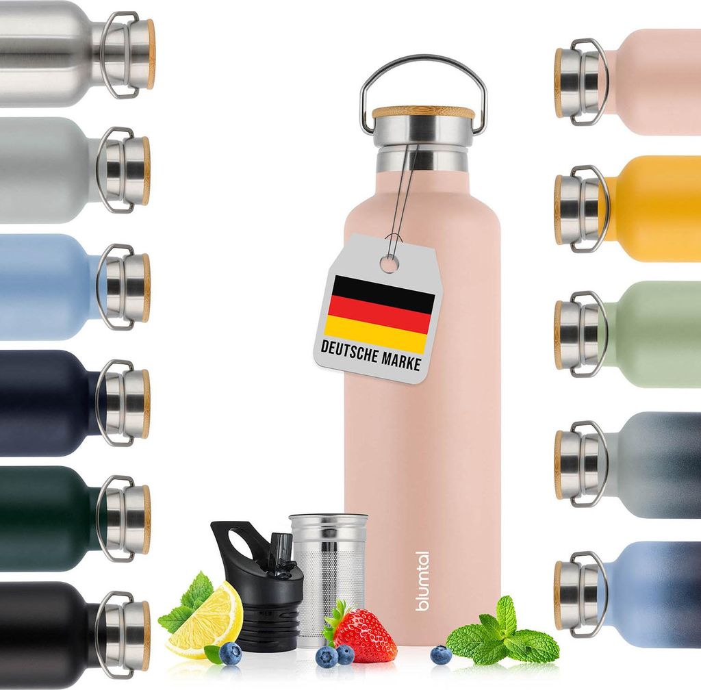 Blumtal Thermosflasche 1L - doppelwandige Trinkflasche 1L Edelstahl - Thermoflasche 1L BPA frei Rosa
