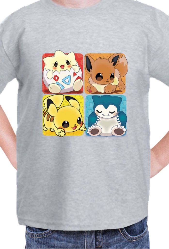 Kinder T-Shirt Japan Manga Anime Comics Pokemon 017, / Grau