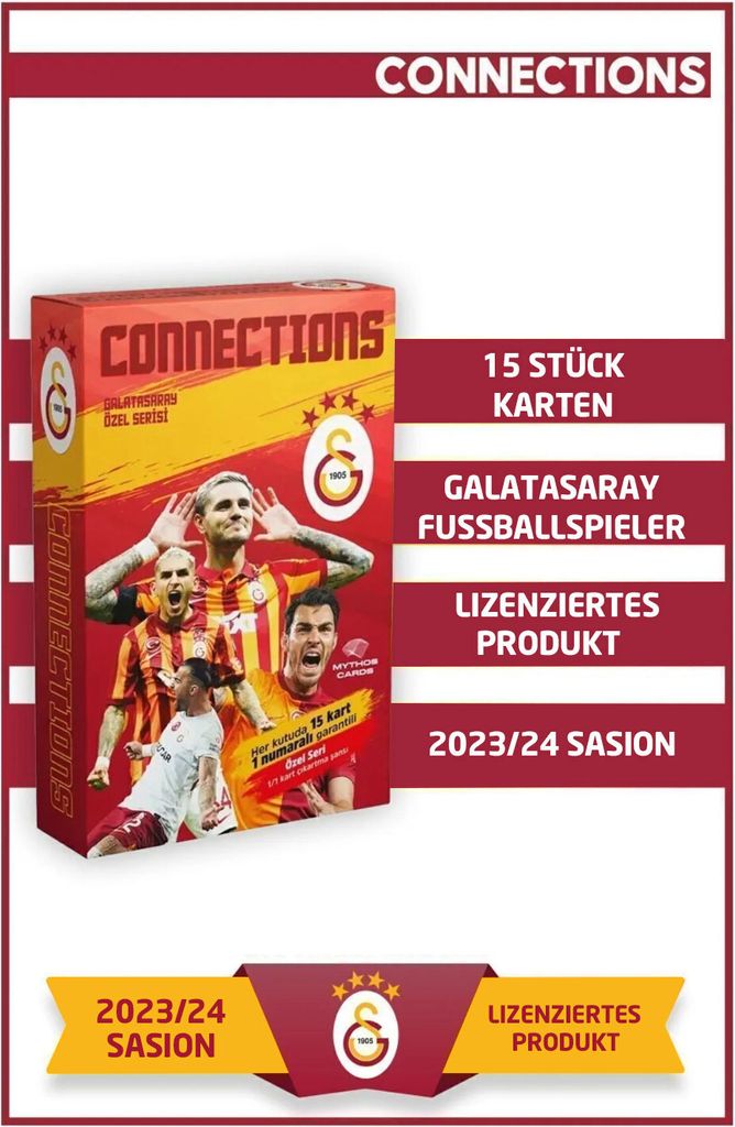 Galatasaray Sammelkarten Box 2023/2024 – 15 Spielerkarten, limitiert & lizenziert – inkl. 1 nummerierter Karte – Fußball Fans & Sammler Cimbom