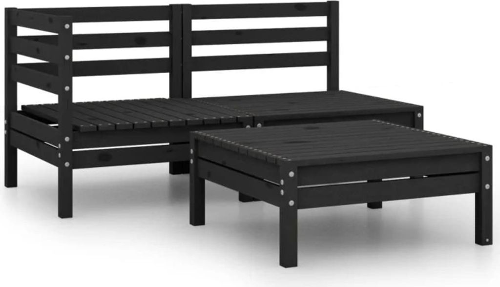 3-tlg. Garten-Lounge-Set Massivholz Kiefer Schwarz