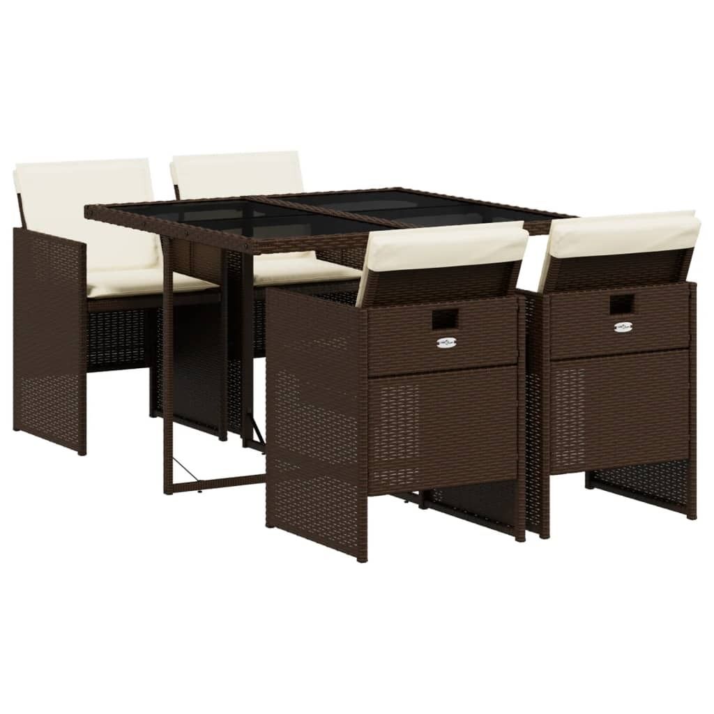 vidaXL 5-dielny záhradný jedálenský set s vankúšmi Brown Obrázok produktu 