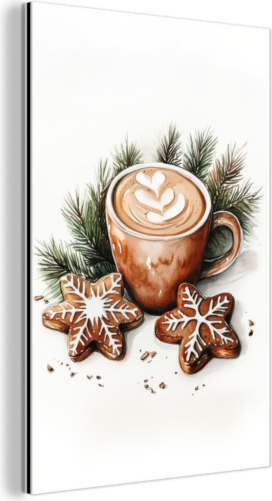 MuchoWow Wanddekoration Metall Metallbild Wandkunst 100x150 cm Kaffee - Kuchen - Winter - Kunst - Weihnachten MuchoWow Aluminium Gemälde - Bild