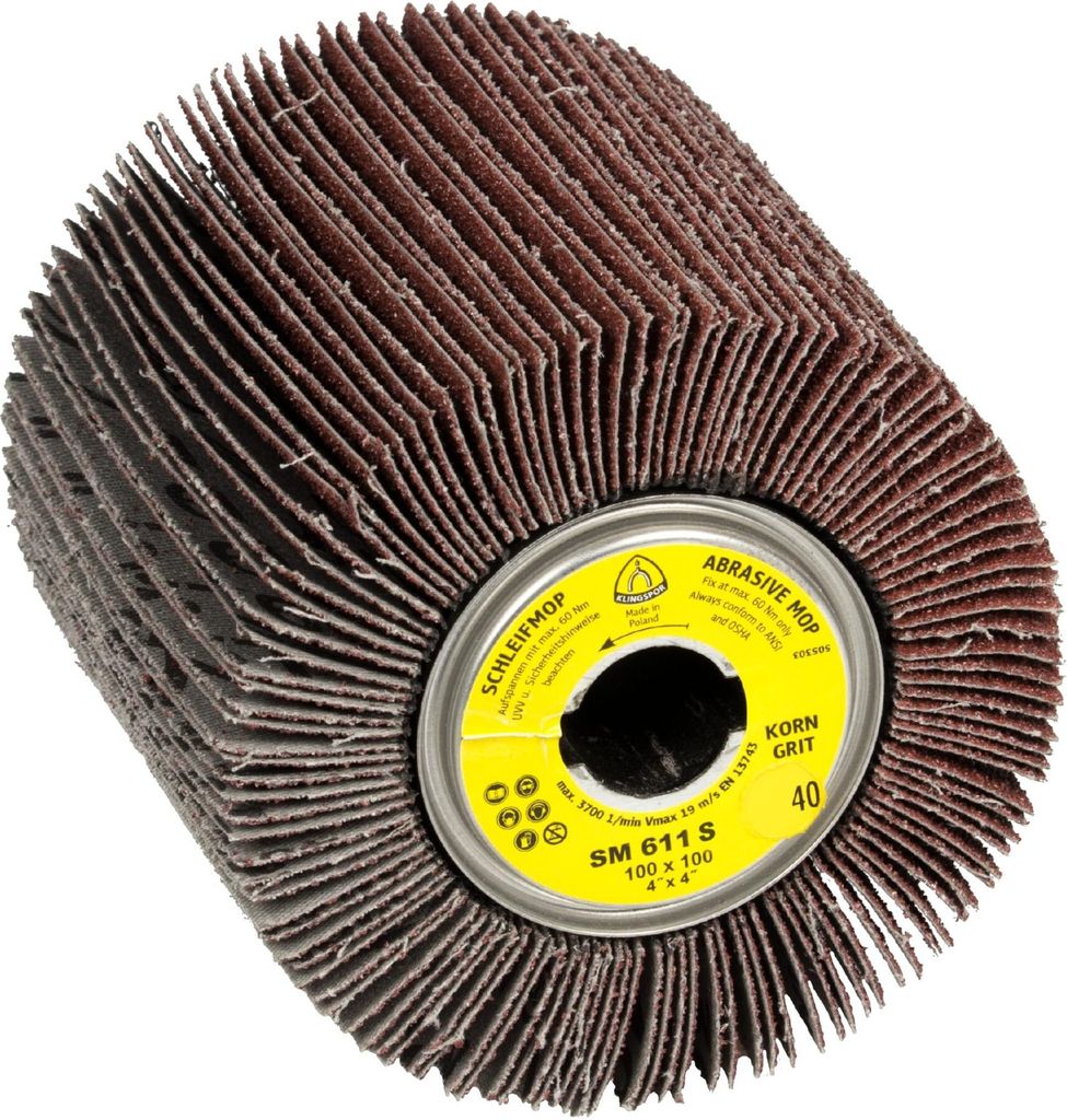Klingspor Schleifmop SM611 Durchmesser 100 x Breite 100mm Körnung 120 Bohrung 19mm - 93076