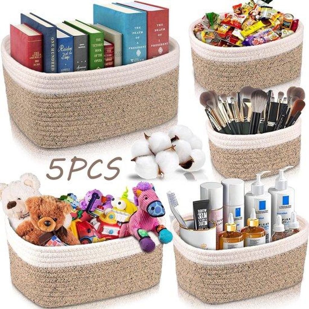 Miniature weinervasen aus Baumwolle, 5-teiliger Set, für Ordnung und Aufbewahrung in Schlafzimmer, Badezimmer, Küche, Schrank, Spielzeug, Kosmetik.