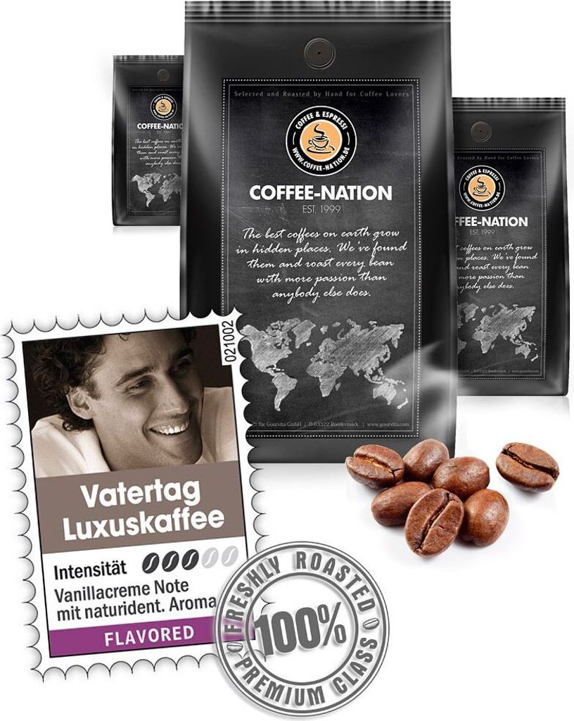 Kaffee VATERTAG LUXUSKAFFEE aromatisiert von Coffee-Nation, 500g Bohnen