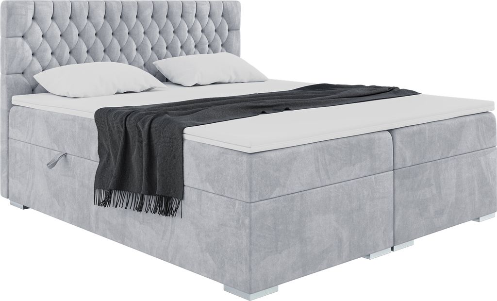 MEBLINI Boxspringbett mit Bettkasten - Gepolstert Doppelbett mit Matratze und Topper - Polsterbett mit Stauraum - Bett mit Kopfteil - Stauraumbett ...