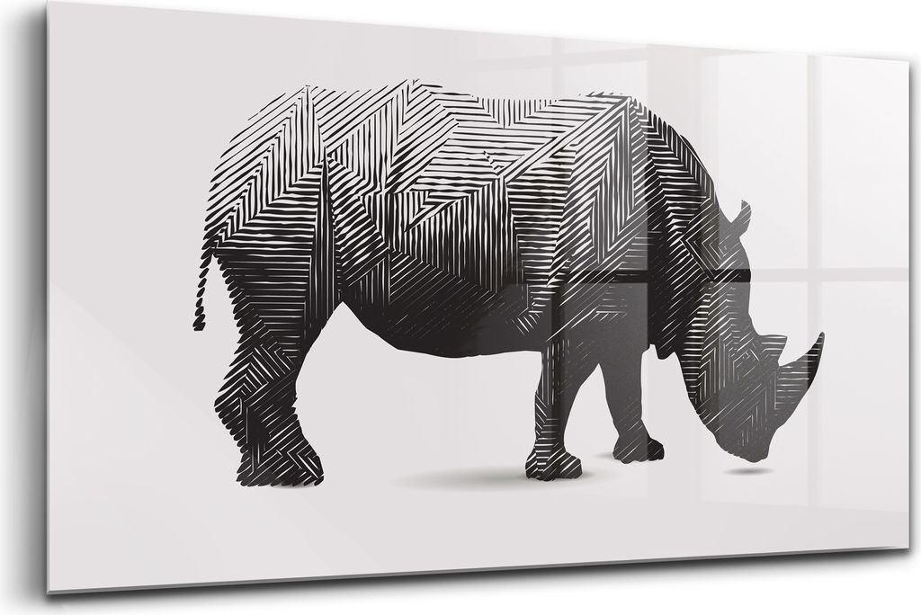 120x60 - Glasbilder - Bilder auf Wandbild - Foto auf Glas - Rhinozeros Strichkunst