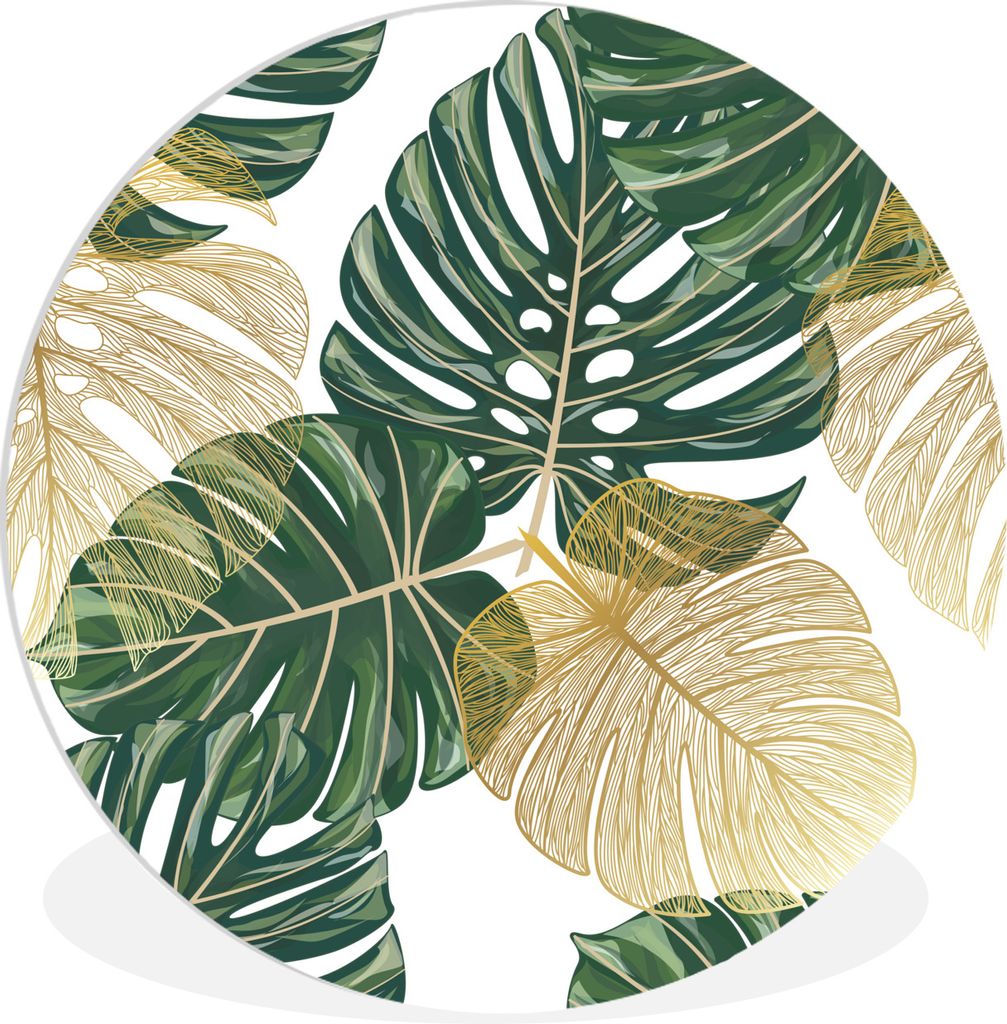 MuchoWow Rundes Wandbild - Runde Bilder Tropisch - Blätter - Grün Ø 60 cm Kreis Wanddekoration Kunststoff - Wandkreis - Wandschmuck - Wand Kre...