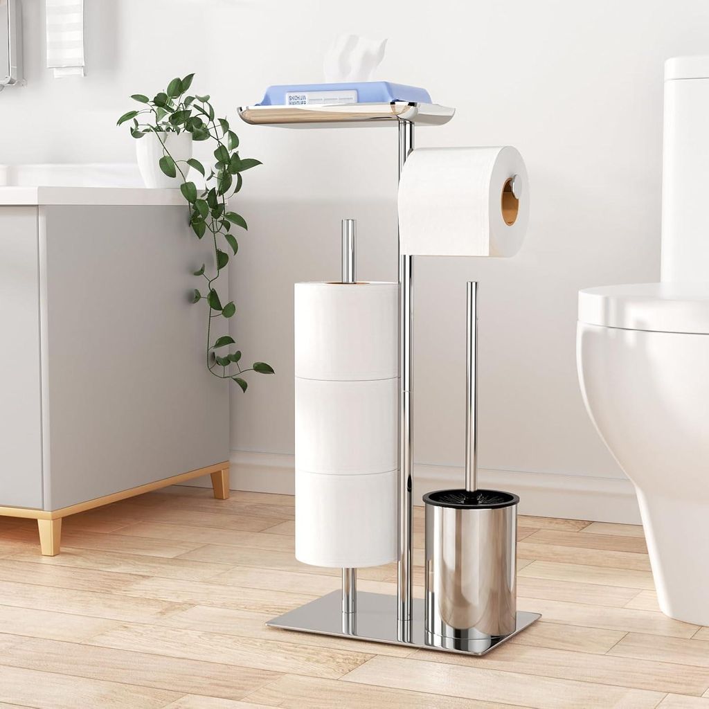 Toilettenpapierhalter stehend silber mit Bürste