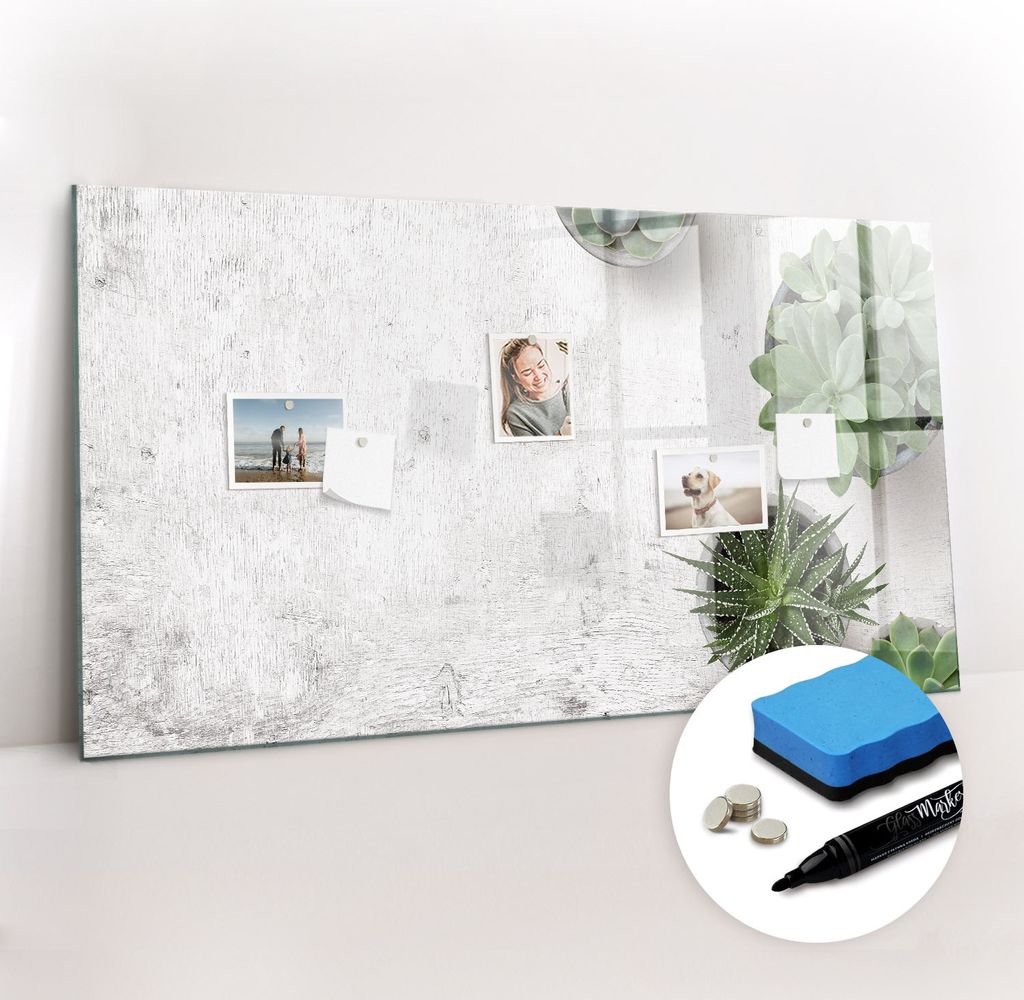 Magnetpinnwand Memoboard - Zubehörsatz - Schwarzer Marker + Schwamm + Magnete - 120 x 60 cm - Zierpflanzen