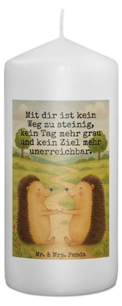 Mr. & Mrs. Panda Kerze Igel Liebe Design 15 x 7 cm - Weiß - Geschenk, Erinnerungskerze, Stumpenkerze, Wachskerze, Freundin, Hochzeit, Verlobung, B...