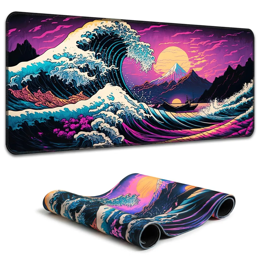 Tapis de souris phosphorescent imperméable design Vague de Kanagawa