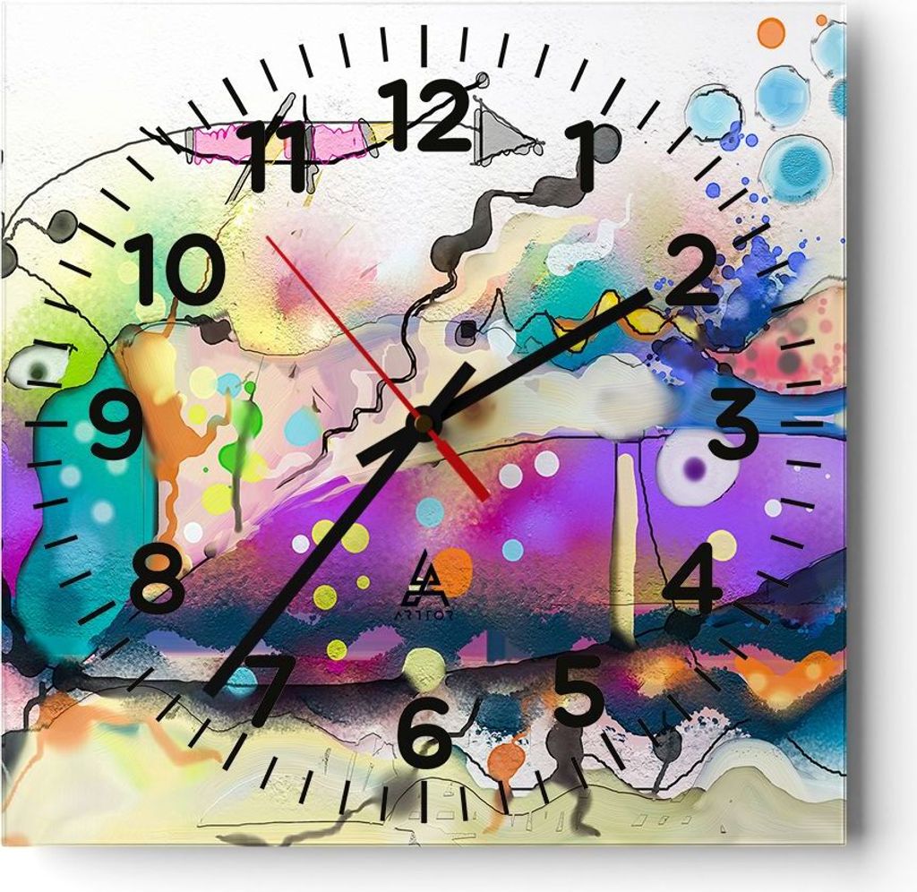 Wanduhr - Quadrat - Glasuhr - Fisch Abstraktion - 40x40cm - Schleichendes Uhrwerk - Lautlos - zum Aufhängen bereit - Dekoration Modern - Wanddekor...