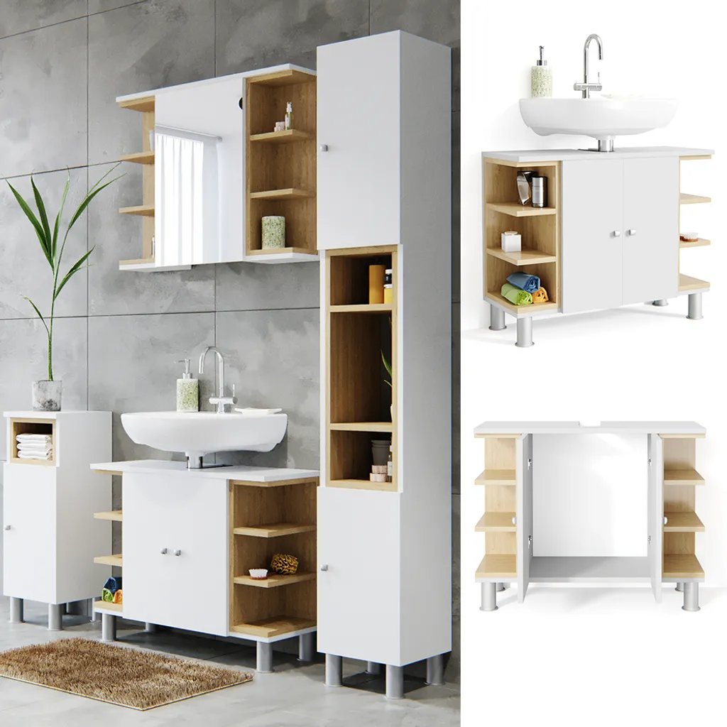 Meuble de salle de bain sous vasque Vicco Aquis blanc avec grand rangement - 2