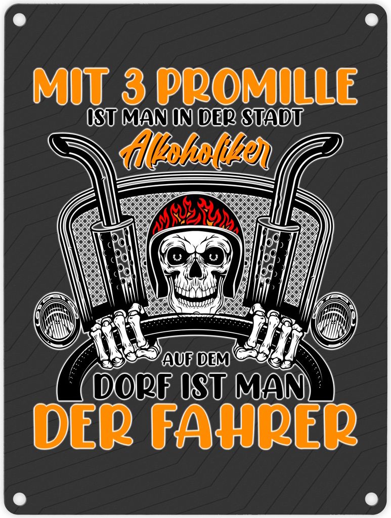 Dorf Metallschild in 15x20 cm mit Spruch Mit 3 Promille ist man der Fahrer