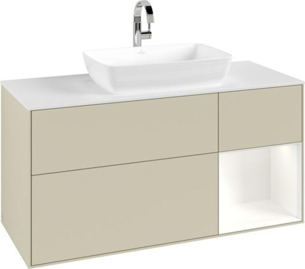 V&B Waschtischunterschrank Finion 120cm, Pl w m, Rg wh. m Lac, si Gr m Lac
