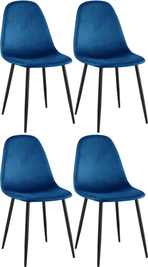 CLP 4er Set Esszimmerstühle Napier gepolstert bis 150 kg belastbar blau Material Samt