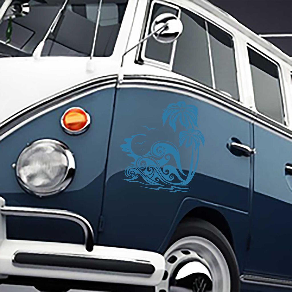 Aufkleber - Autoaufkleber "Palmenstrand" 50cm x 46cm hellblau - Tuning Carystyling Heckscheibe Auto