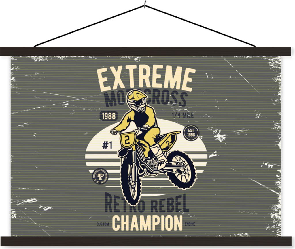 MuchoWow Textilposter Motorrad - Gelb - Retro 120x80 cm mit schwarzem Rahmen - Wanddeko