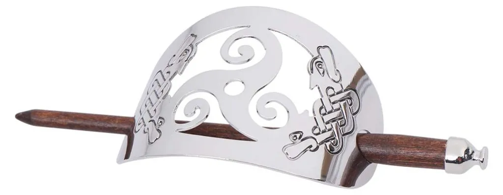 Barrette viking celtique en métal modèle 1 avec tige pour femme argent