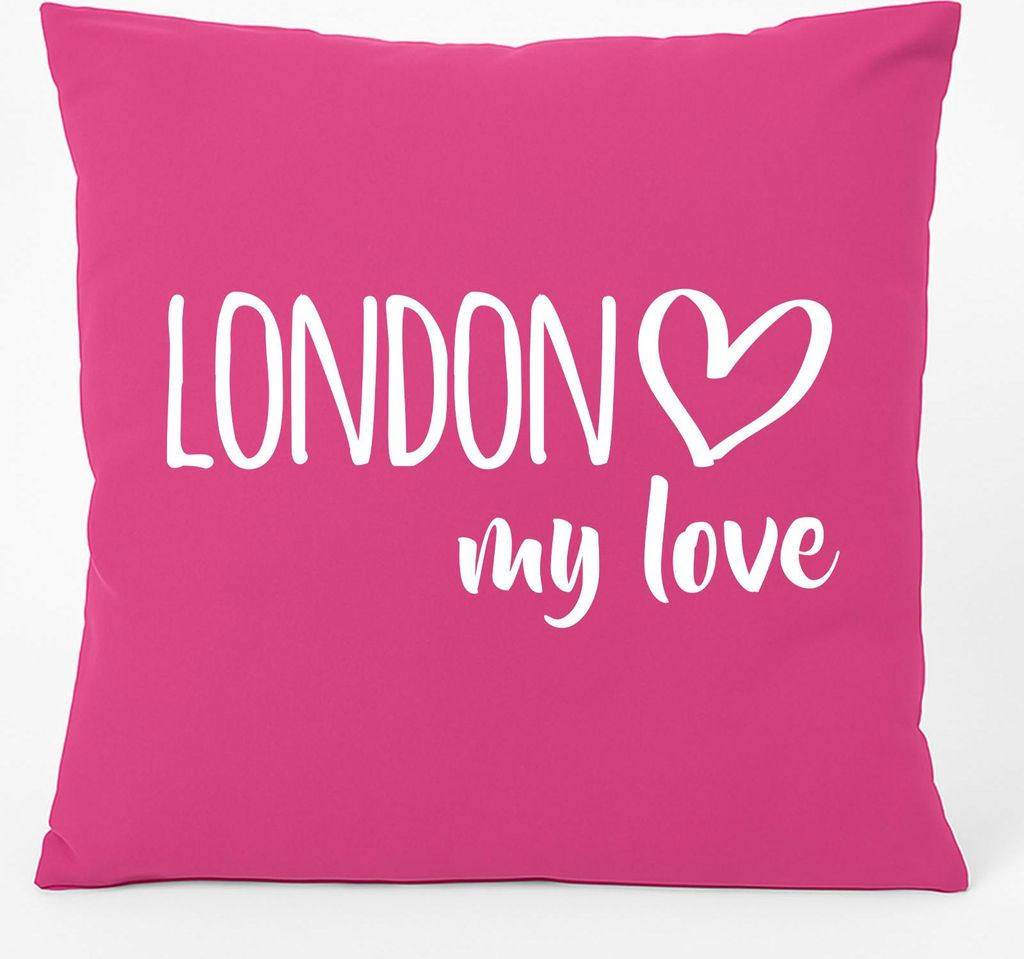 Huuraa Kissen London my love 40x40cm mit Füllung Fuchsia Baumwolle Dekokissen Geschenkidee