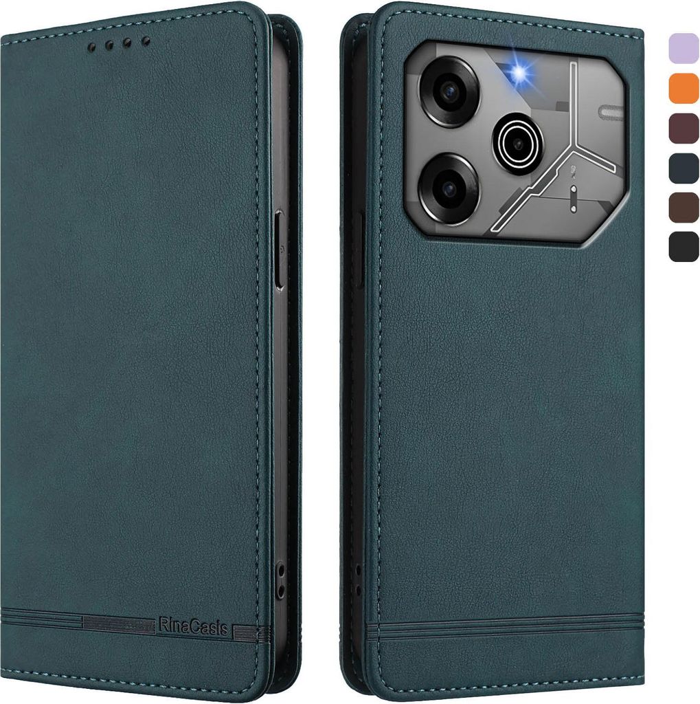 Hülle für Tecno Pova 6 Pro 5G, Retro Kunstleder Ständer Klapphülle mit Kartenfächer und Magnetische Grün