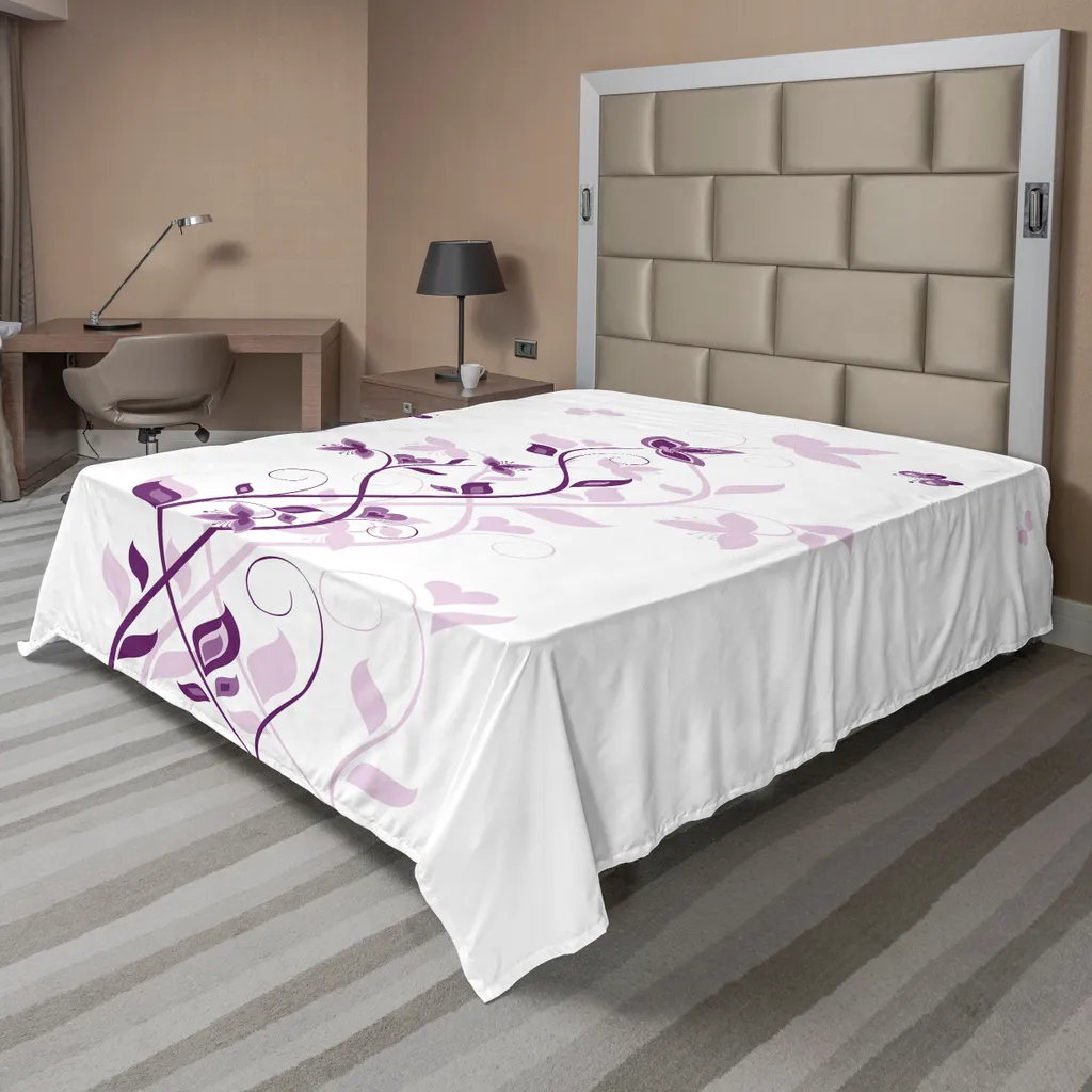Drap plat pour lit décoratif violet avec motif floral persan 244 cm