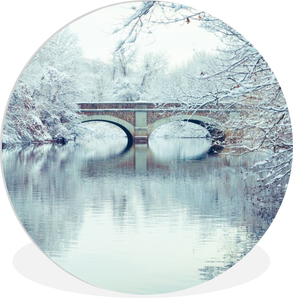 MuchoWow Rundes Wandbild - Runde Bilder Connecticut - Winter - Schnee Ø 90 cm Kreis Wanddekoration Kunststoff - Wandkreis - Wandschmuck - Wand-K...