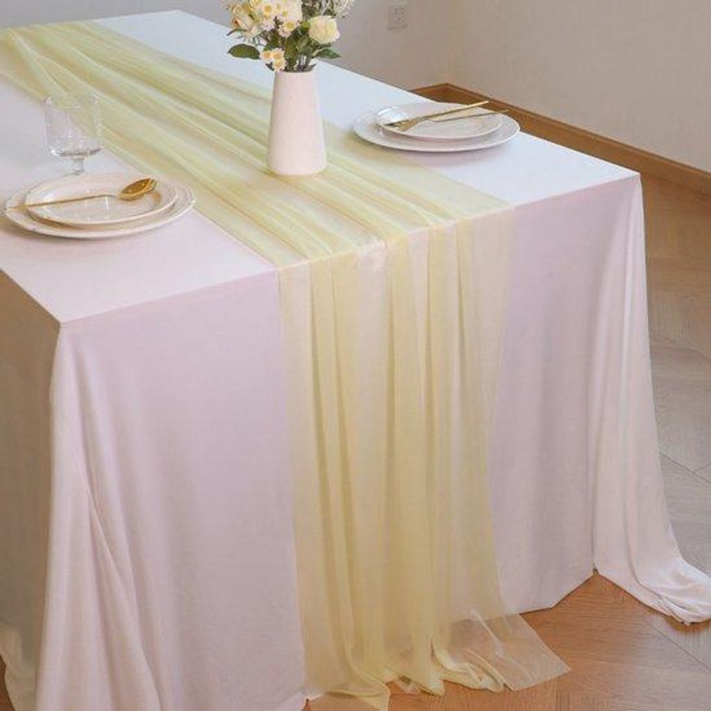 Romantische Chiffon-Tischdecke - 75x300cm - Liebliche Tischdéko - Tischschmuck in einzigartigem Boho-Stil - Perfekt für Hochzeiten, Feierlichkeit...