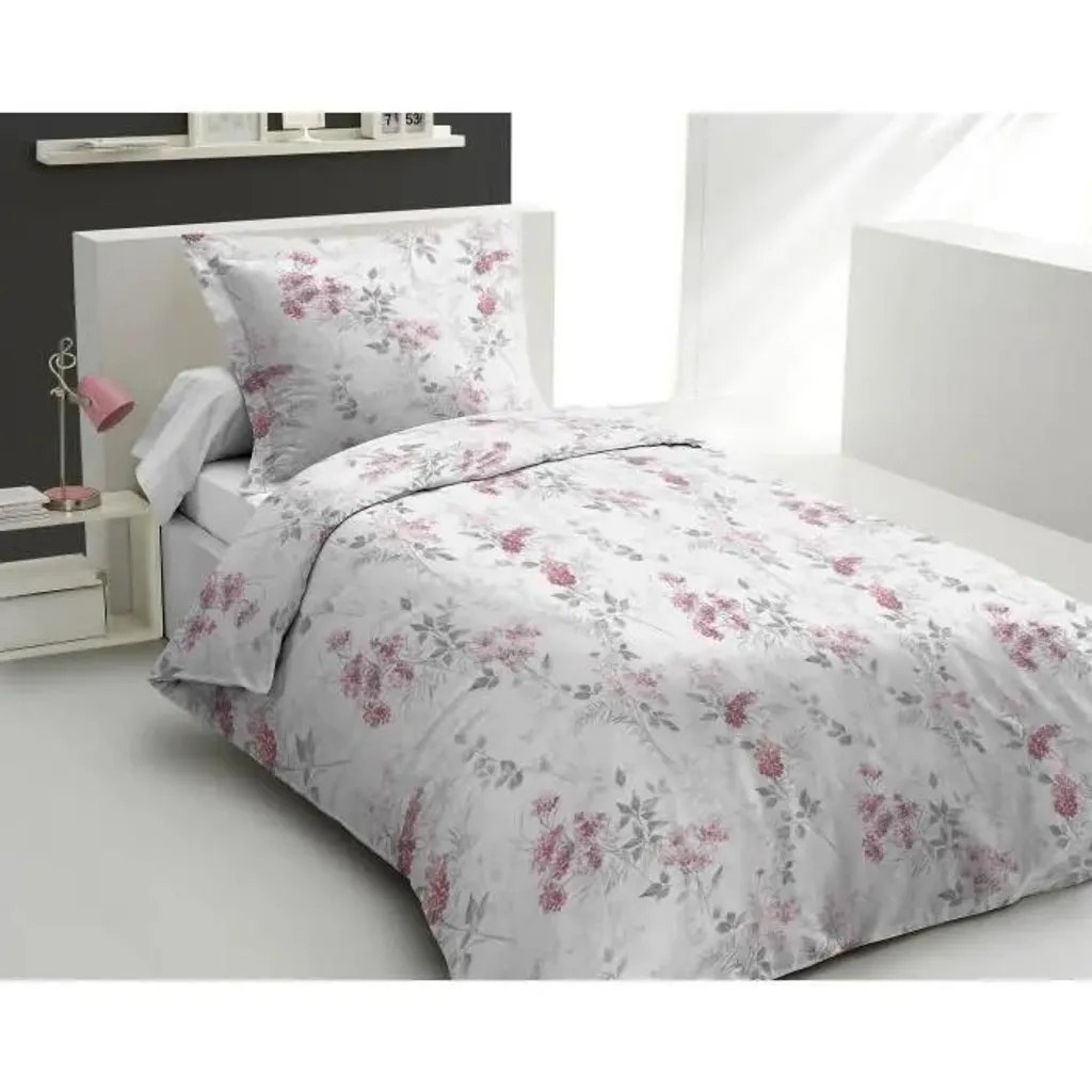 Parure de lit enfant 140x200 cm en coton 57 fils motif Pompadour rose