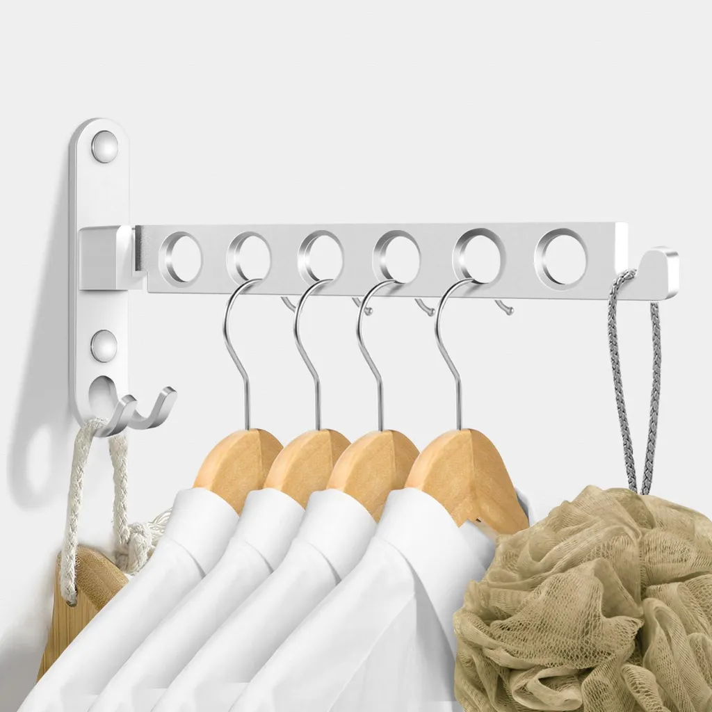 Crochet mural pliable aluminium : adieu le linge encombrant dans la salle de bain