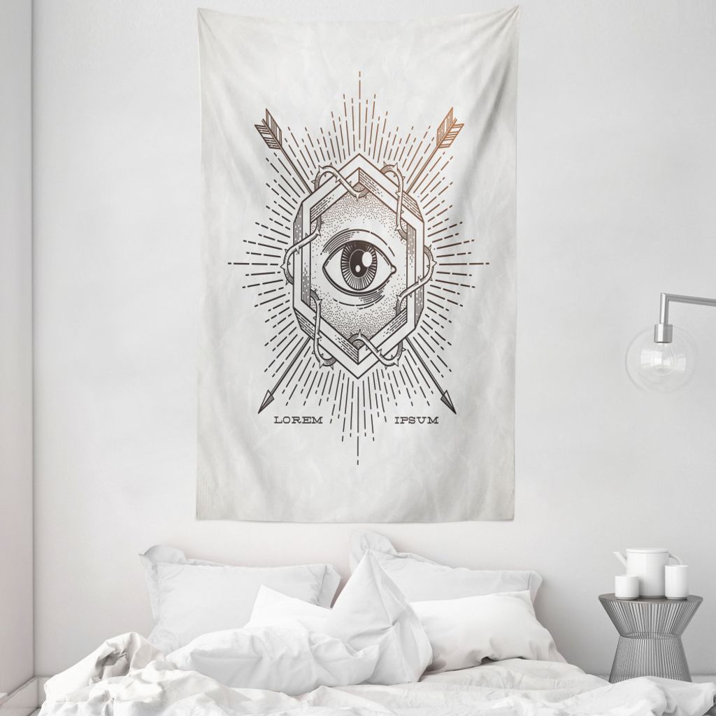 ABAKUHAUS Weiß Wandteppich und Tagesdecke, Mystic Third Eye aus Weiches Mikrofaser Stoff Waschbar ohne Verblassen Digitaldruck, 140 x 230 cm, Beige
