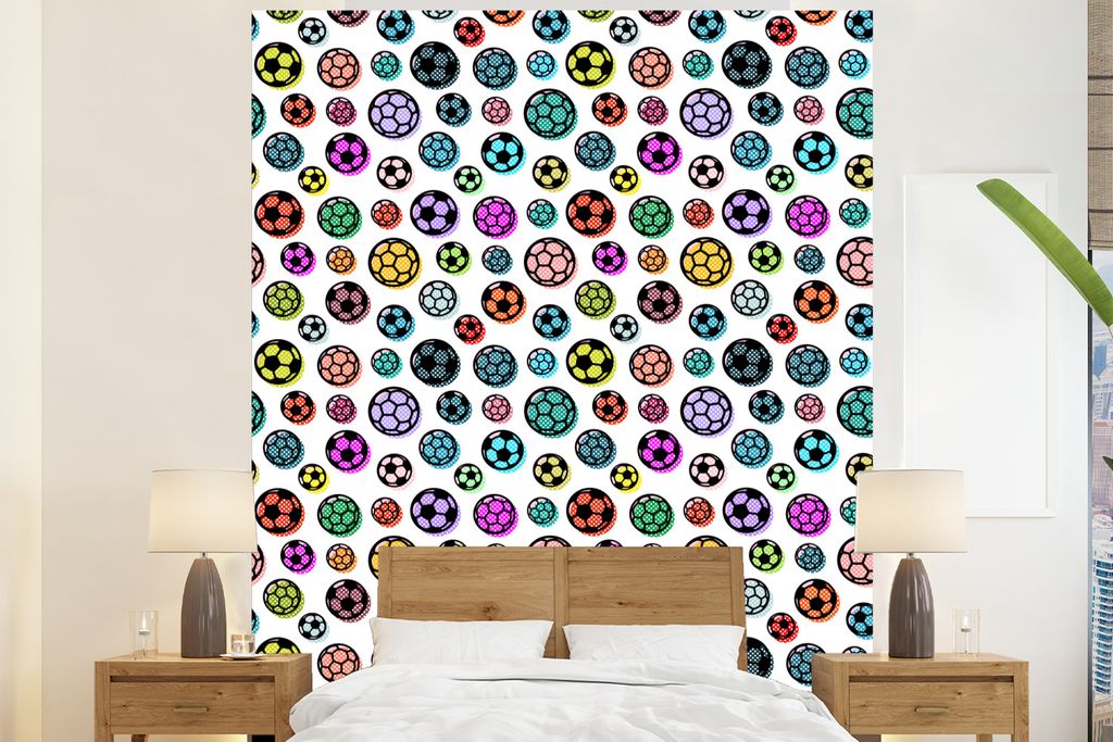 MuchoWow Fototapete für Wohnzimmer oder Schlafzimmer Wandtapete Vinyl Motivtapete Muster - Fußball - Sport - Jungen - Kinder - Kinder - 225x280...