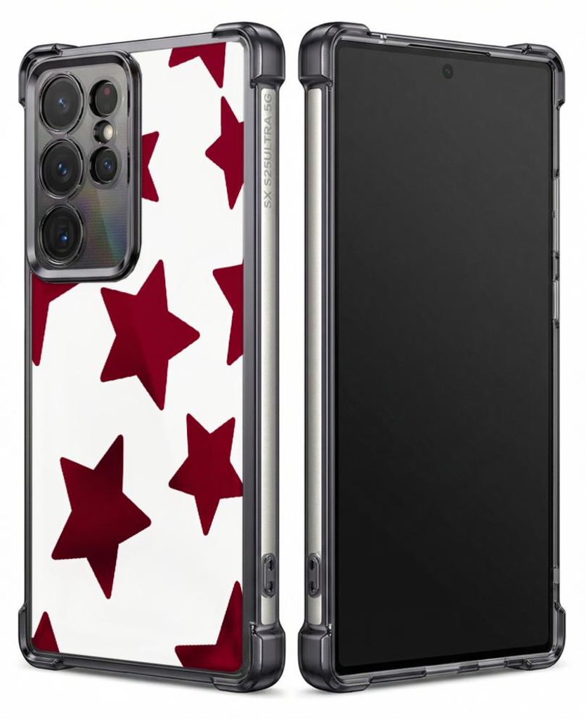Personalisierte Hülle mit Bild für Samsung Galaxy S25 Elektroplattiert TPU Stoßdämpfer Handyhülle mit Rote Sterne auf weißem Hintergrund