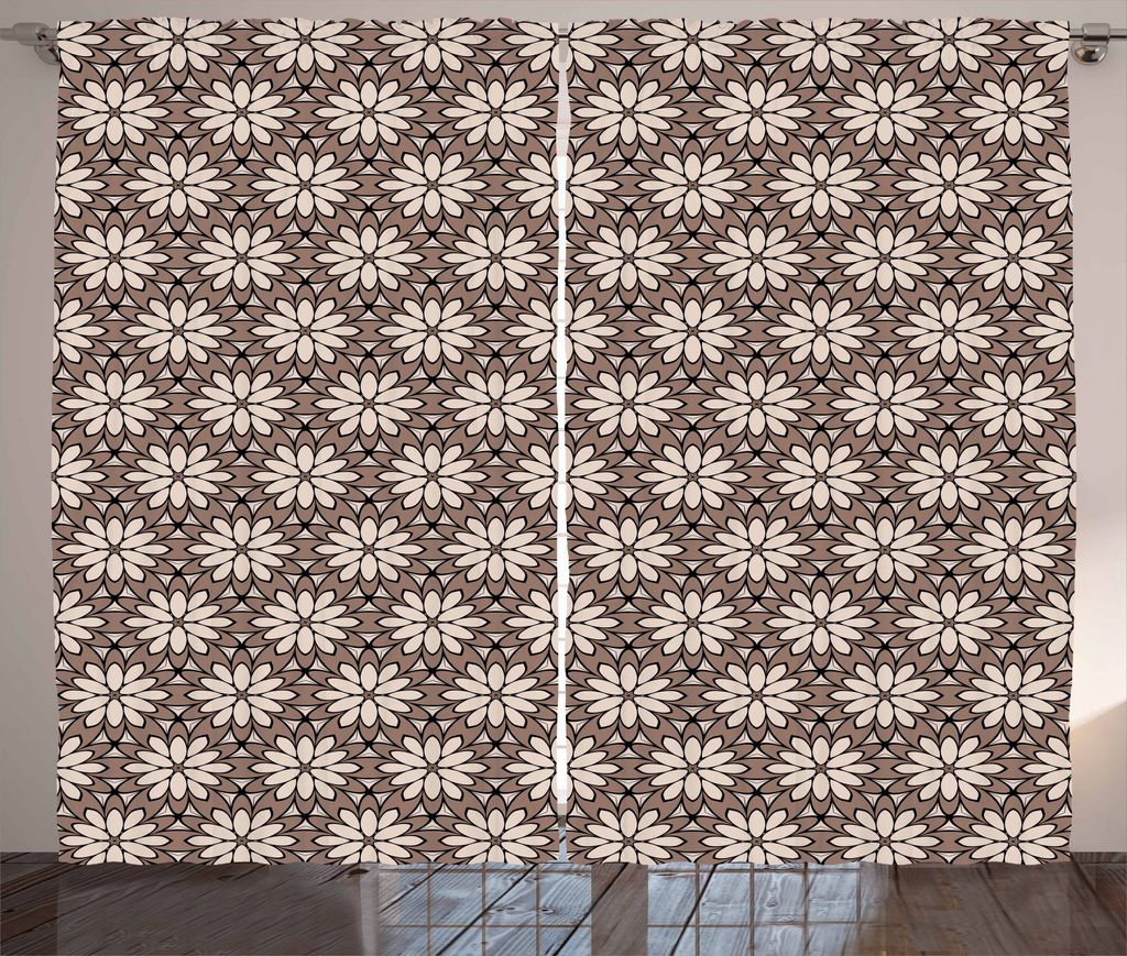 ABAKUHAUS Schokolade Rustikaler Gardine, Böhmische Blumenverzierungen, Schlafzimmer Kräuselband Vorhang mit Schlaufen und Haken, 280 x 175 cm, Iv...