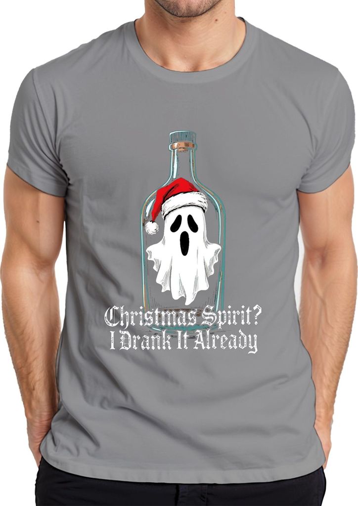 Christmas Spirit I Drank It Already Ghost Bottle Santa Hat Funny Herren T-Shirt, Grau, L