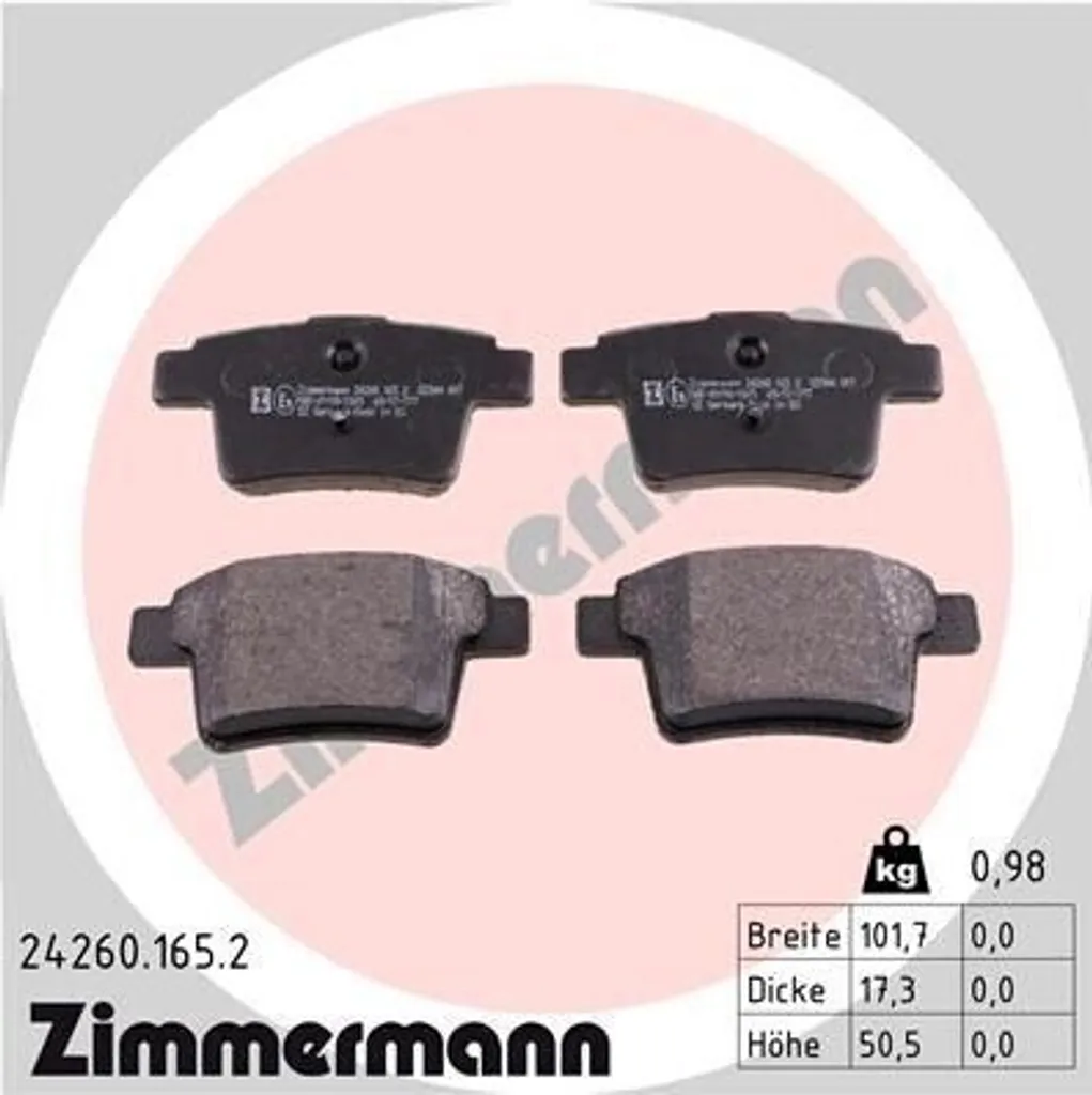 Zimmermann 24260.165.2 Plaquettes de frein pour Mondeo III et X-Type