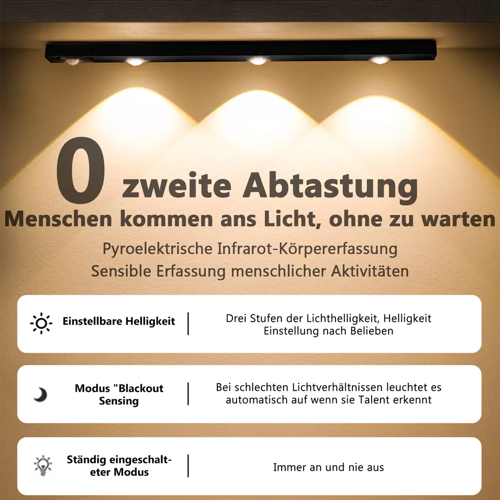 Barra LED 30cm Nera Wireless per Armadio e Cucina - Sensore Smart - 7